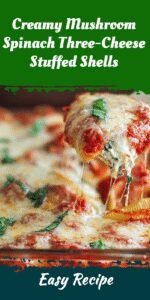 Creamy Mushroom Spinach Three-Cheese Stuffed Shells
