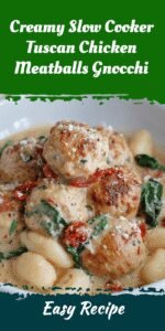Creamy Slow Cooker Tuscan Chicken Meatballs Gnocchi
